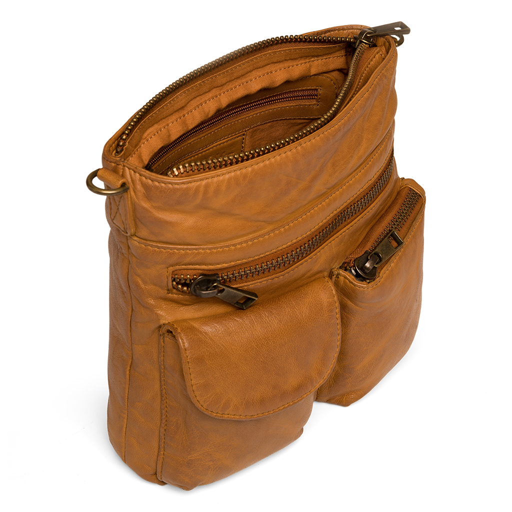 Depeche - Cognacfarvet mellemstor taske med 2 lommer foran - 15350 - - Como Shoes