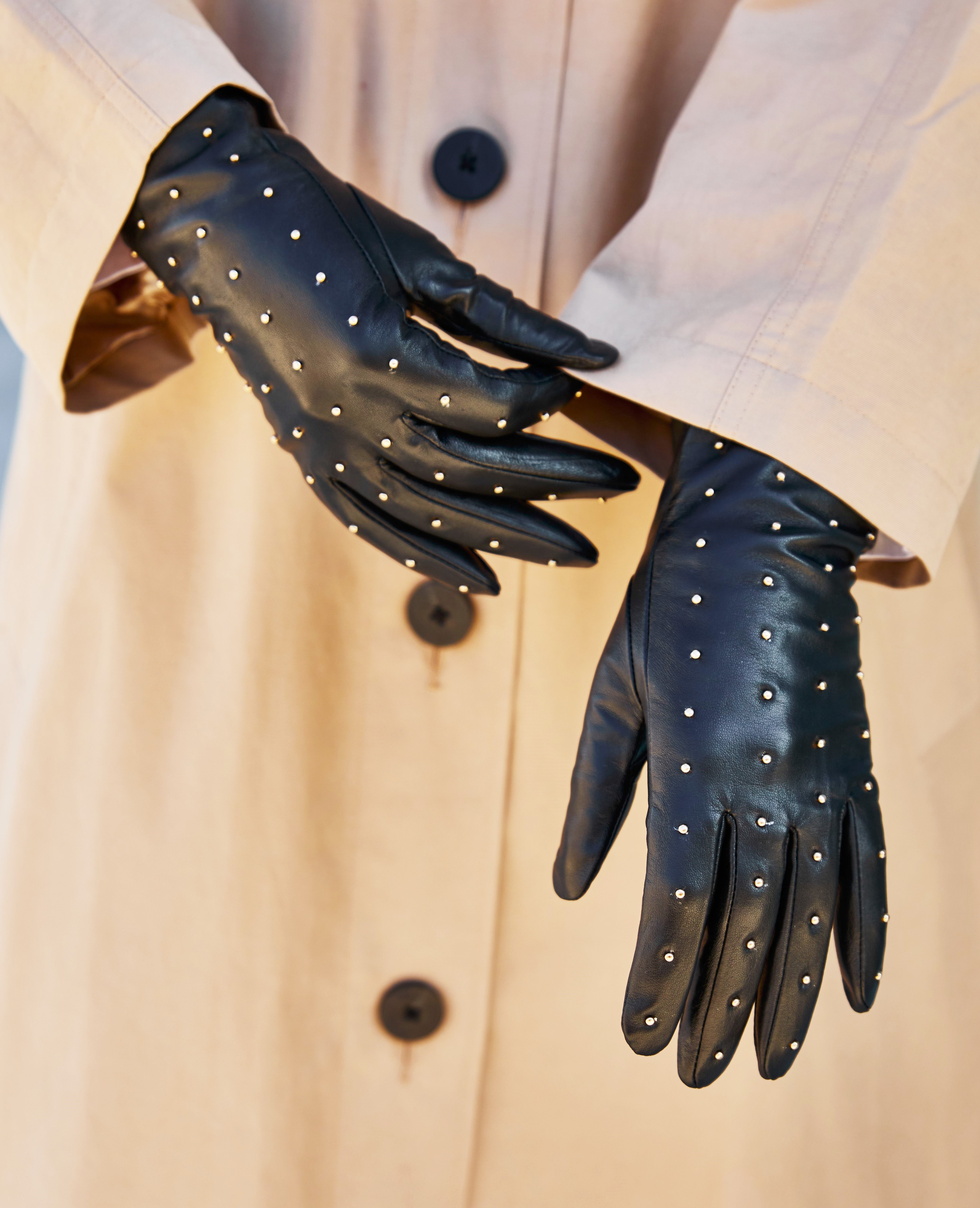 mode eftertiden er der Depeche - Handske i sort skind med guldnitter - DEPECHE - Como Shoes