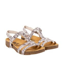 Art - Flad sandal i beige snake - 0946S