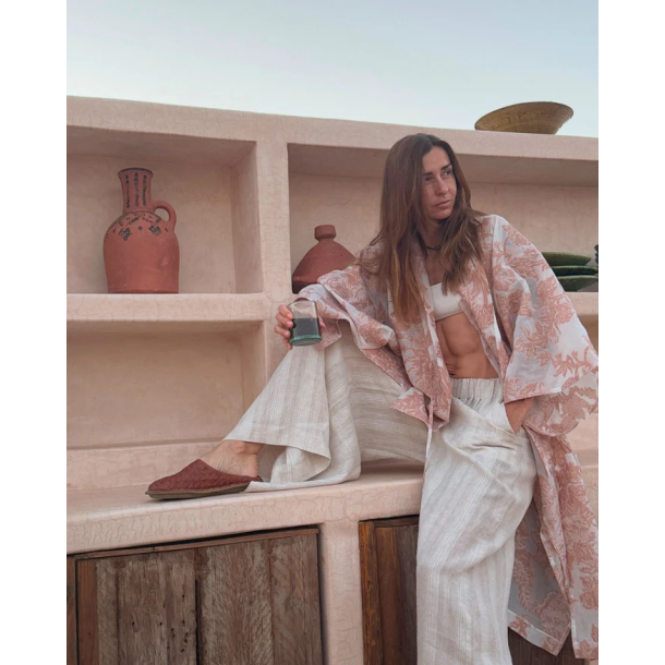 VIBAe - Slippers i flettet cognac skind - Roma Woven