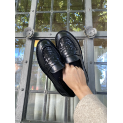 Bubetti - Loafer i sort med flet og l�ders�ler - 9912