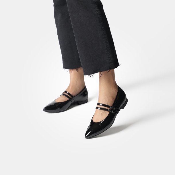 Paul Green - Flad sko i sort lak med remme -1022