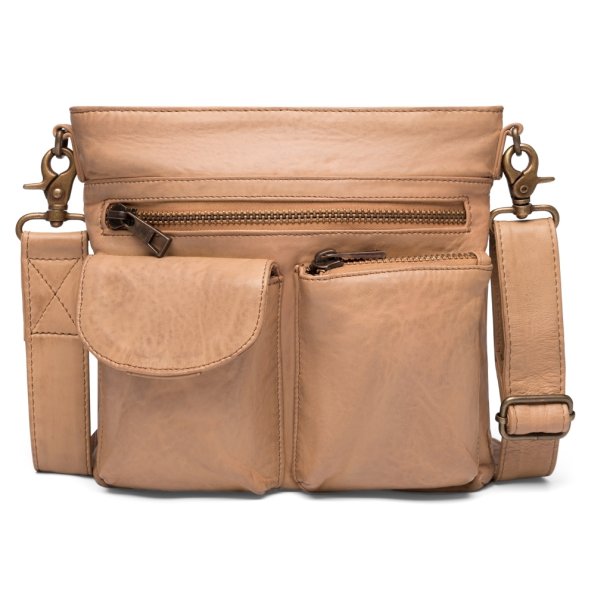 Depeche - Camelfarvet mellemstor taske med lommer foran - 15350