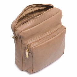 Depeche - Enkel crossover taske i varm camel med lynls - 13606