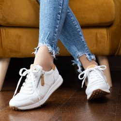 Paul Green - Sneakers i hvid med snre og lynls - 4085