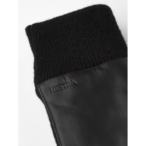 Hestra - Handske i sort skind med strik - Jeanne