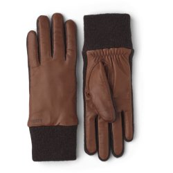 hestra - Handske i kastanie skind og strik - Jeanne 