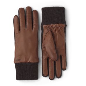 hestra - Handske i kastanie skind og strik - Jeanne 