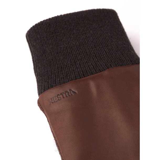 hestra - Handske i kastanie skind og strik - Jeanne 