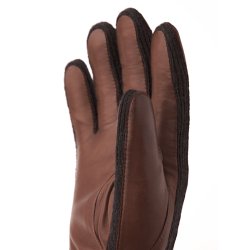 hestra - Handske i kastanie skind og strik - Jeanne 