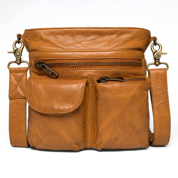 Depeche - Cognacfarvet mellemstor taske med 2 lommer foran - 15350