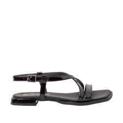 Art - Flad sandal i sort lak med krydsremme - 2001