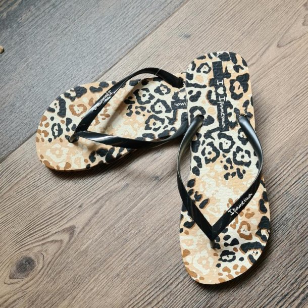 Ipanema - flip flop i sort med beige/brun leopard