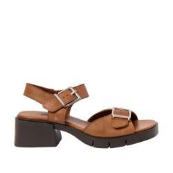 Art - Sandal i cognac med plateau og moderat h�l - 2061