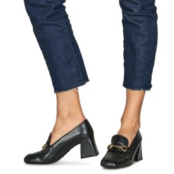 Wonders - Loafer i sort med guldbidsel og blokhl - 6204