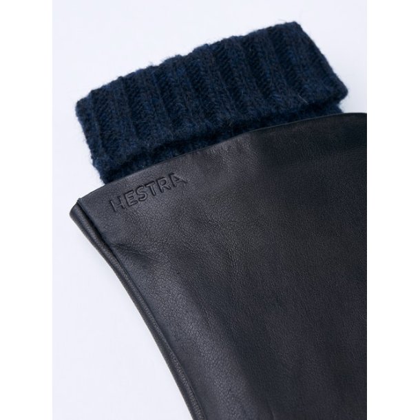 Hestra - Handske i marinebl skind og strik