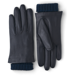 Hestra - Handske i marinebl skind og strik