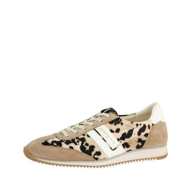 Paul Green - Sneakers med snre i sand og leopard - 5453