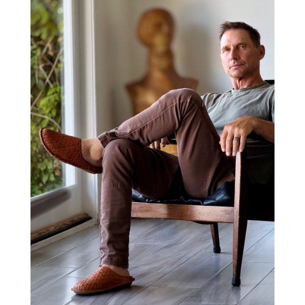 VIBAe - Slippers i flettet cognac skind - Roma Woven