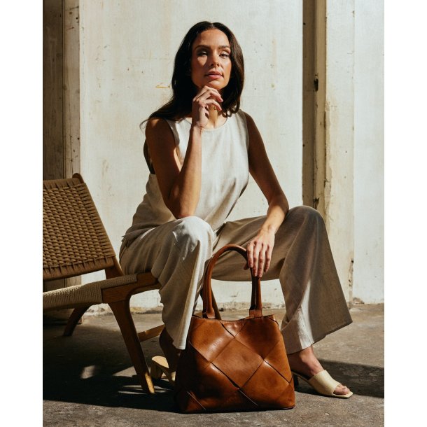 Depeche - Shopper i cognac med flet - 16436