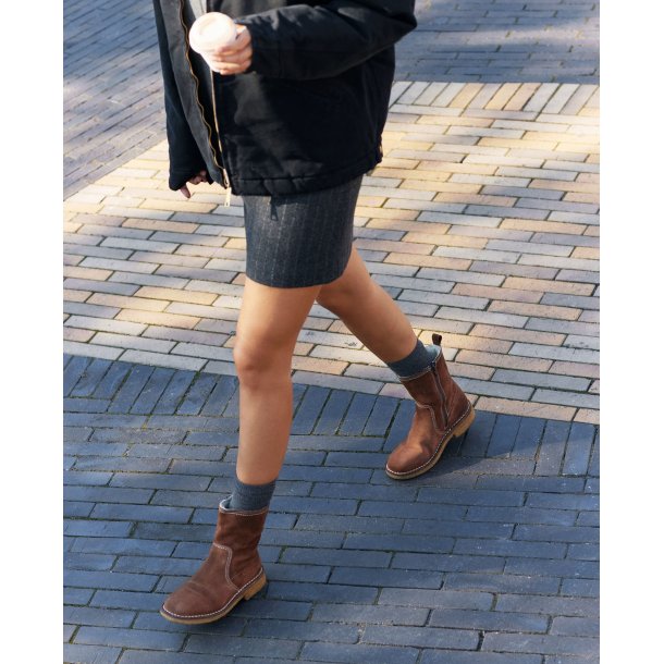 Billi Bi - St�vlette i brun ruskind med uldfoer - T6958