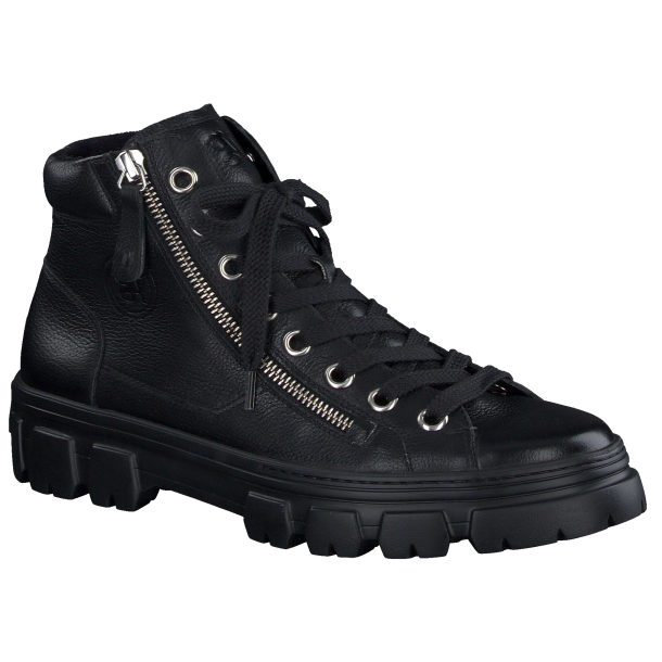 Paul Green - Støvlette i sort med snøre, lynlås og chunky sål - 5210
