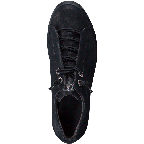 Paul Green - Sneakers i shiny sort med plateau og elastiksnre - 5417