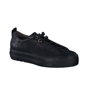 Paul Green - Sneakers i shiny sort med plateau og elastiksnre - 5417