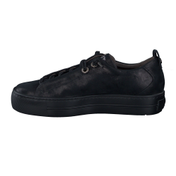 Paul Green - Sneakers i shiny sort med plateau og elastiksnre - 5417