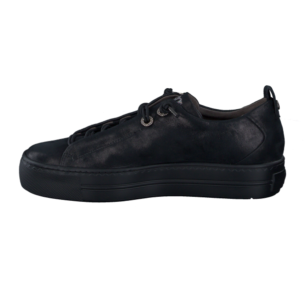 Paul Green - Sneakers i shiny sort med plateau og elastiksnre - 5417