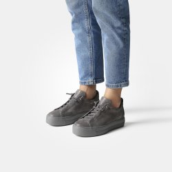 Paul Green - Sneakers i shiny gr med plateau og elastiksnre - 5417 