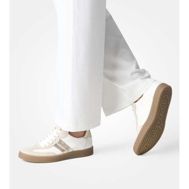 Paul Green - Sneakers med snre i hvid skind med platin - 5437