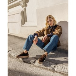 Paul Green - Sneakers i brun med plateau og elastiksnre - 5017