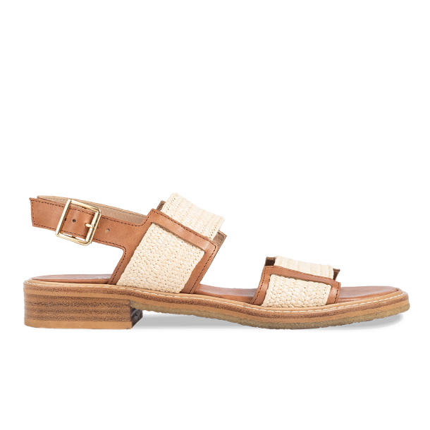 Angulus - Flad sandal i cognac og rhvid - 5803