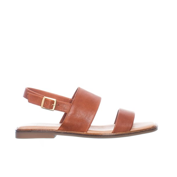 Ten Points - Flad sandal i cognac med hlrem - 60339