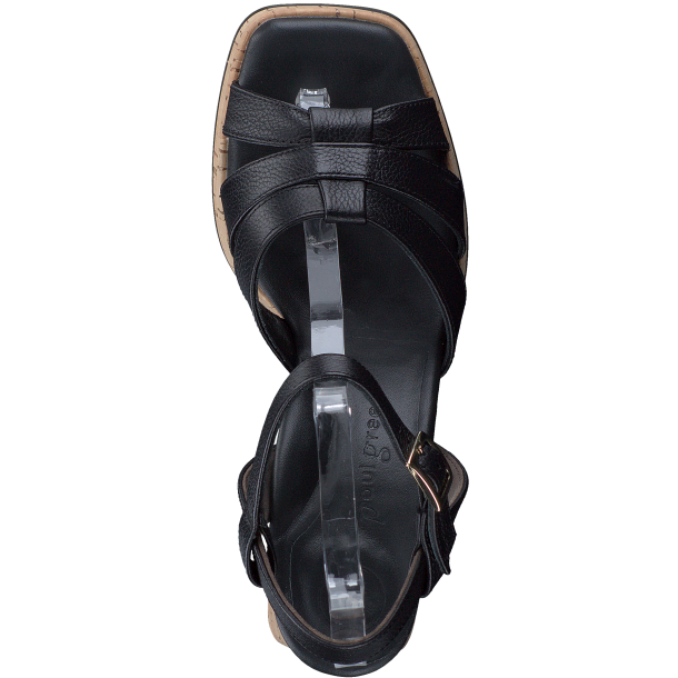 Paul Green - Sandal i sort med korkhl - 6073