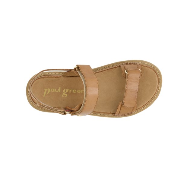 Paul Green - Sandal i camel med remme og velcro - 6175