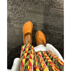 VIBAe - Slippers i flettet cognac skind - Roma Woven
