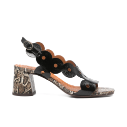 Chie Mihara - Sandal i sort lak og snake print p� h�l - Ryed