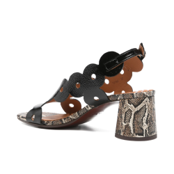 Chie Mihara - Sandal i sort lak og snake print p� h�l - Ryed