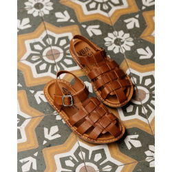 VIBAe - Sandal i cognac med flet og h�lrem - Capri