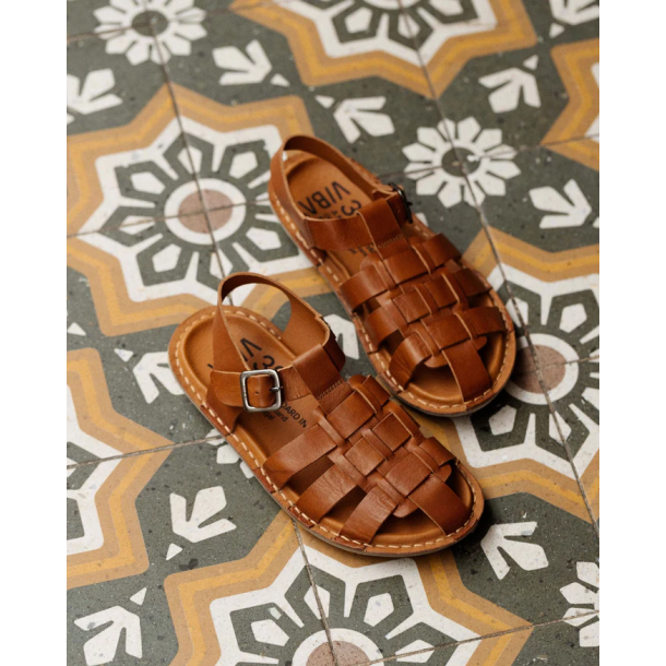 VIBAe - Sandal i cognac med flet og h�lrem - Capri
