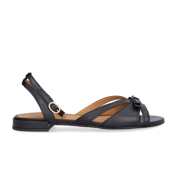 Billi Bi - Flad sandal i sort med ankelrem og sl�jfe - A8652
