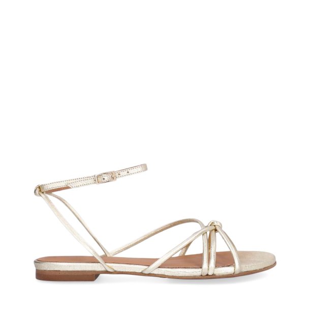 Billi Bi - Flad sandal i guld med ankelrem - A9499