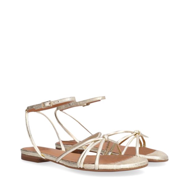 Billi Bi - Flad sandal i guld med ankelrem - A9499