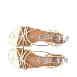 Billi Bi - Flad sandal i guld med ankelrem - A9499