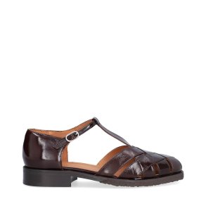 Billi Bi - Flad sandalsko i brun lak med r�gummis�l - A9683