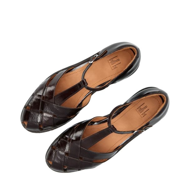 Billi Bi - Flad sandalsko i brun lak med r�gummis�l - A9683