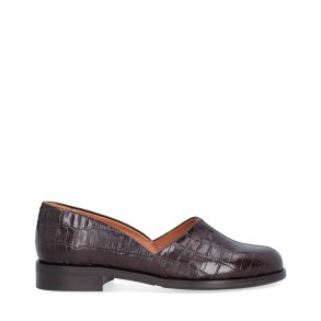 Billi Bi - Flad sko i brun kroko - B1115