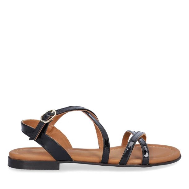 Billi Bi - Flad sandal i sort lak med tynde remme - 4920